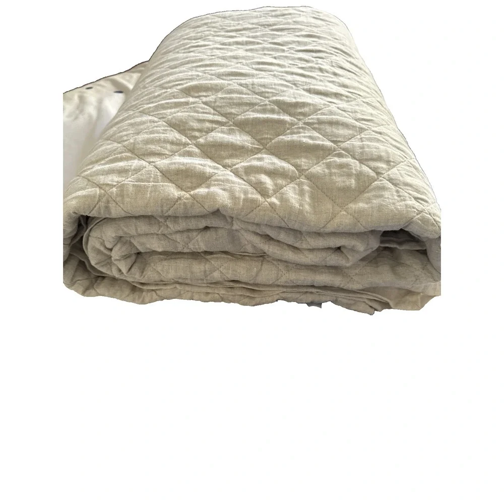 Pottery Barn Belgian Flax Linen Diamond‎ Quilt Full/Queen Beige Natural Bedding